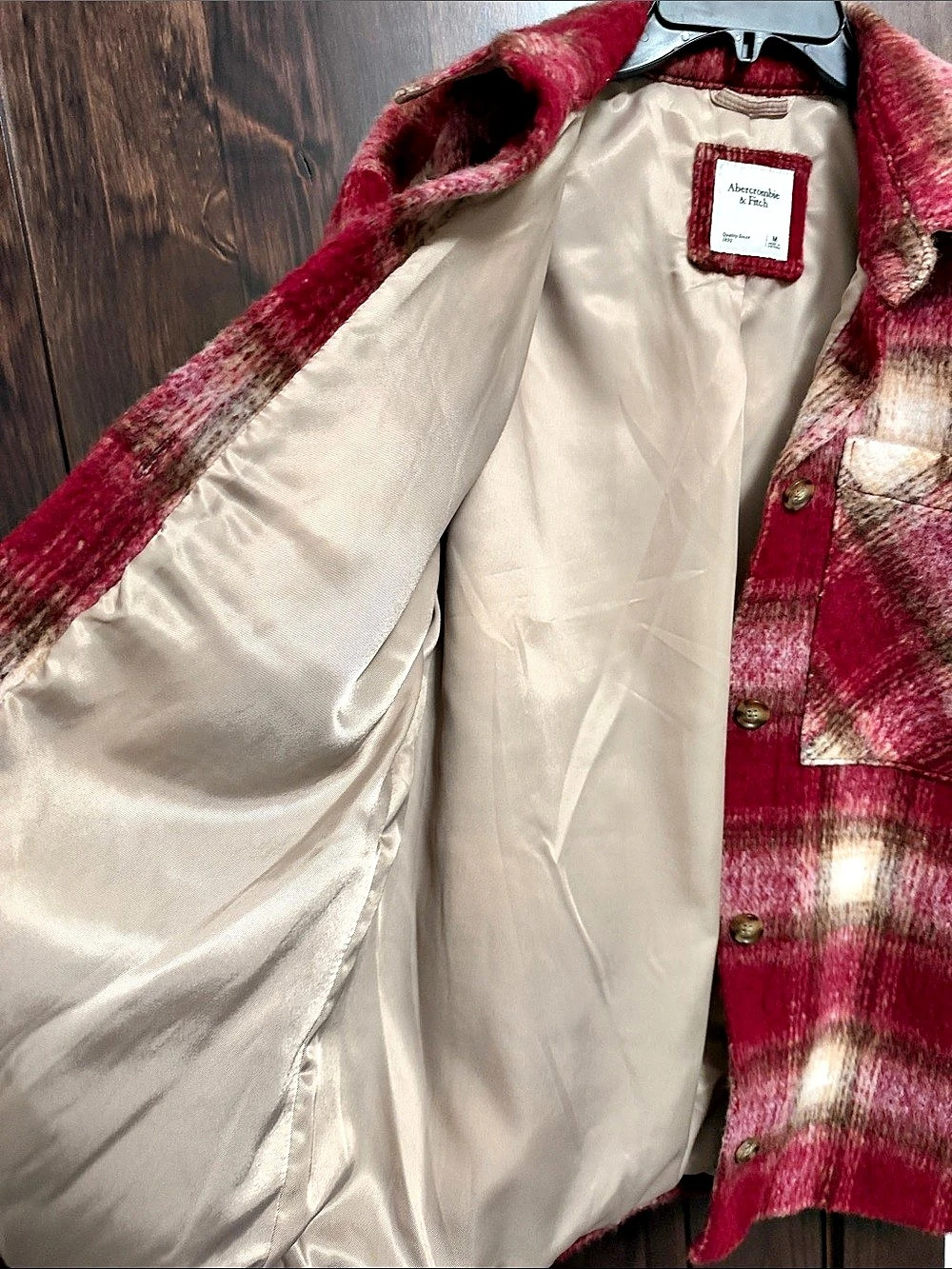 Abercrombie & Fitch Plaid Jacket in Red & Cream Size Medium - Picture 4 of 5